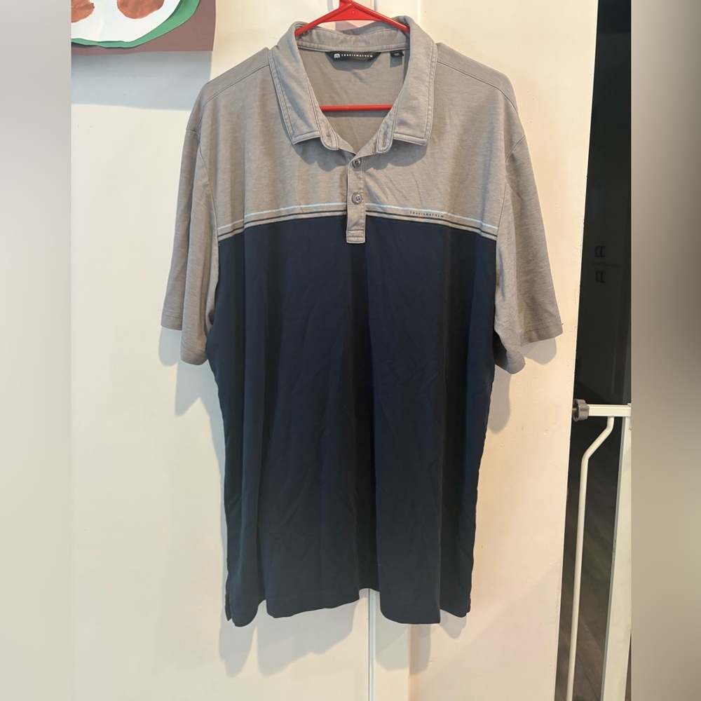 Travis Mathew gray and navy blue polo 3X